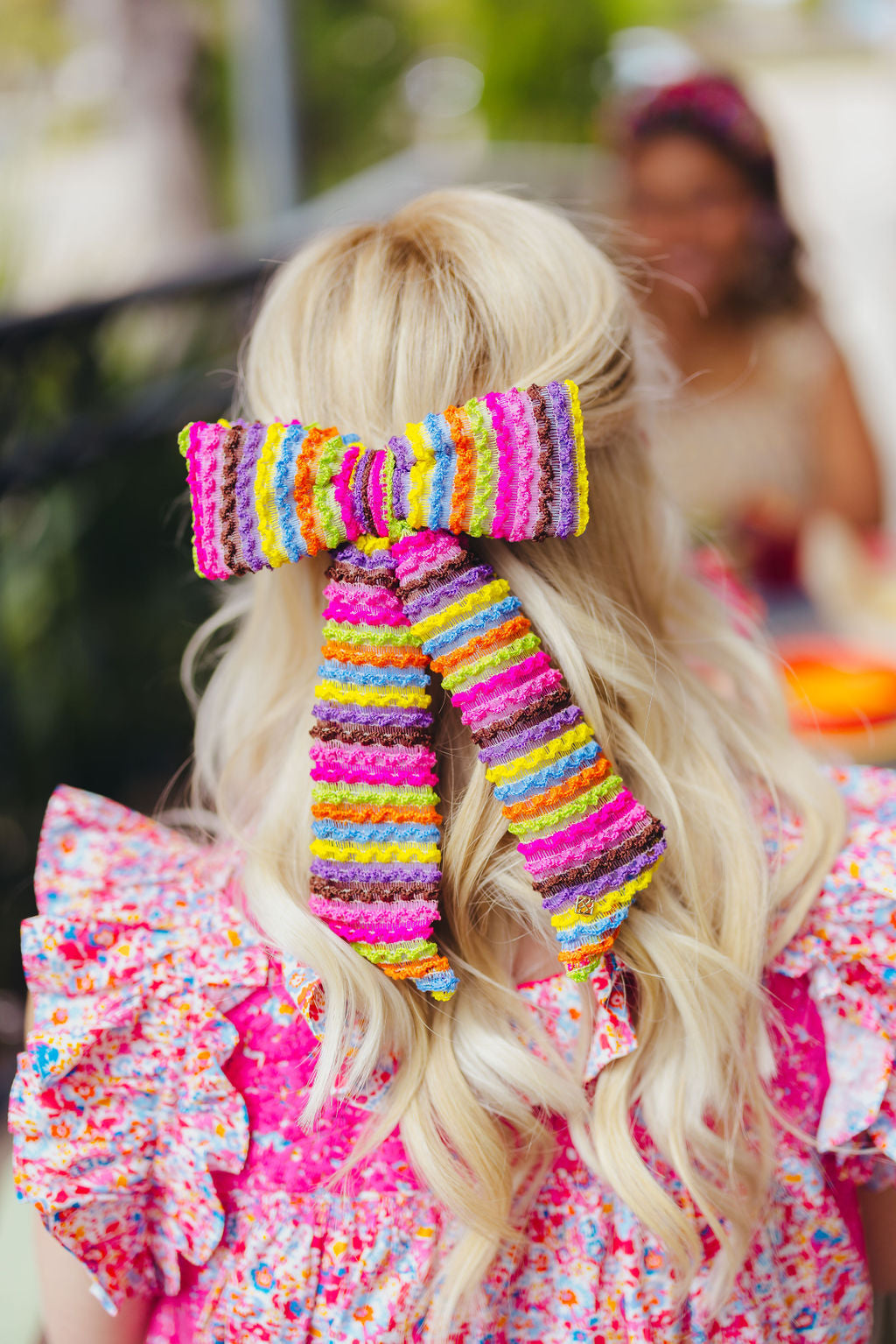 Fiesta Ruffle Rainbow Bow Barrette