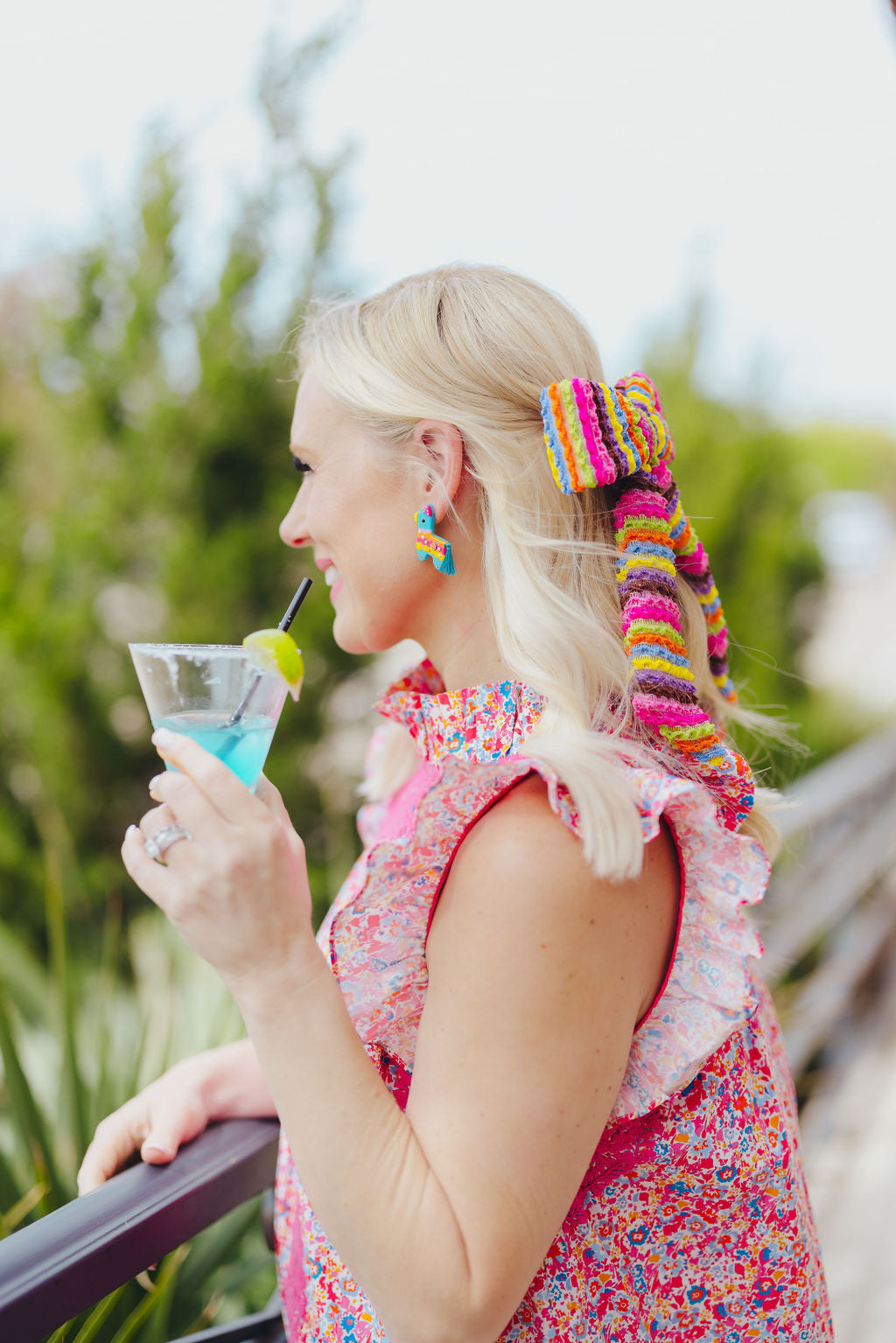 Fiesta Ruffle Rainbow Bow Barrette