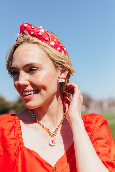 Houston White & Red Glitter COOGS Studs