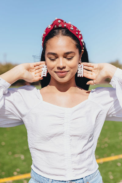 Mississippi State White HAIL STATE Earrings