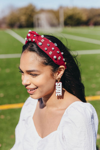 Mississippi State White HAIL STATE Earrings