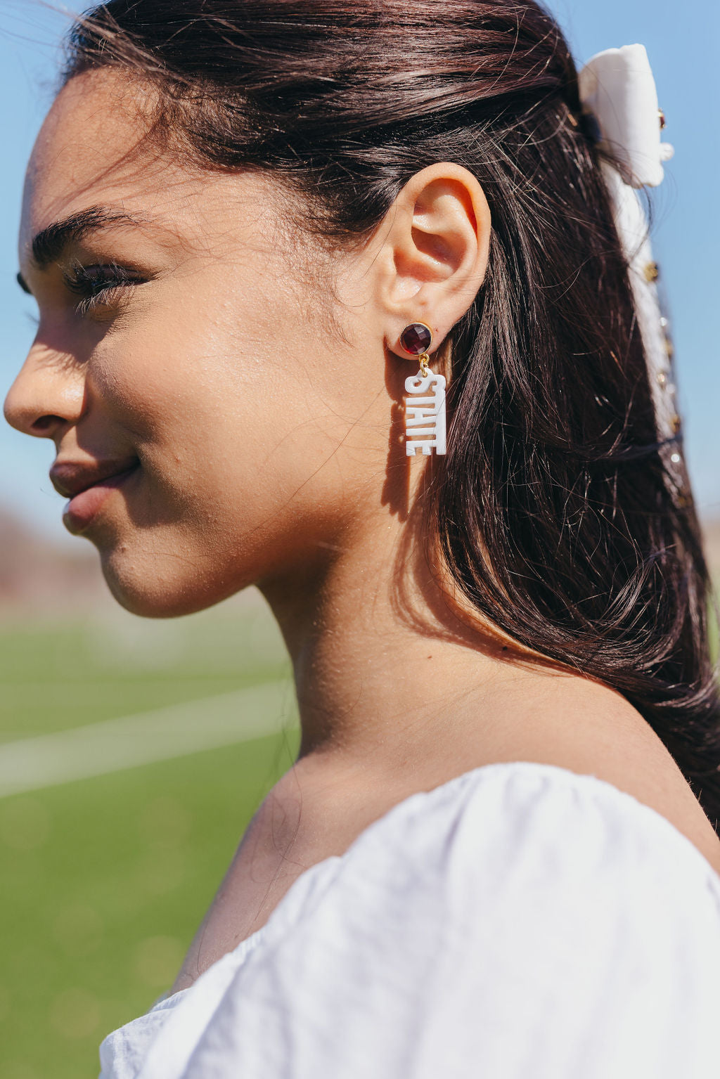 Mississippi State Mini White HAIL STATE Earrings