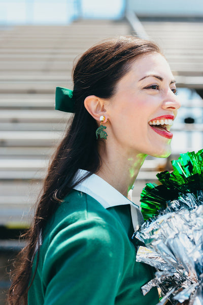 Michigan State Mini Green Glitter Spartan Logo Earrings