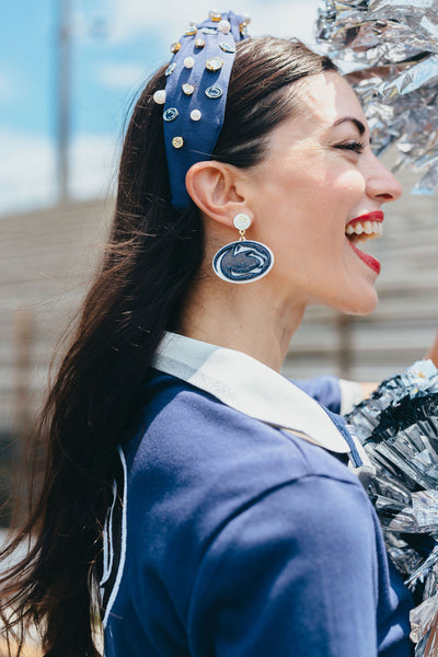 Penn State Navy Glitter Nittany Lions Logo Earrings