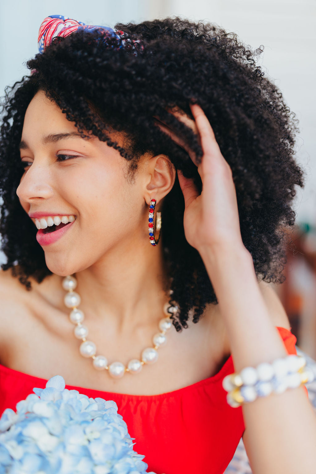 Red, White & Blue Crystal Hoop Earrings