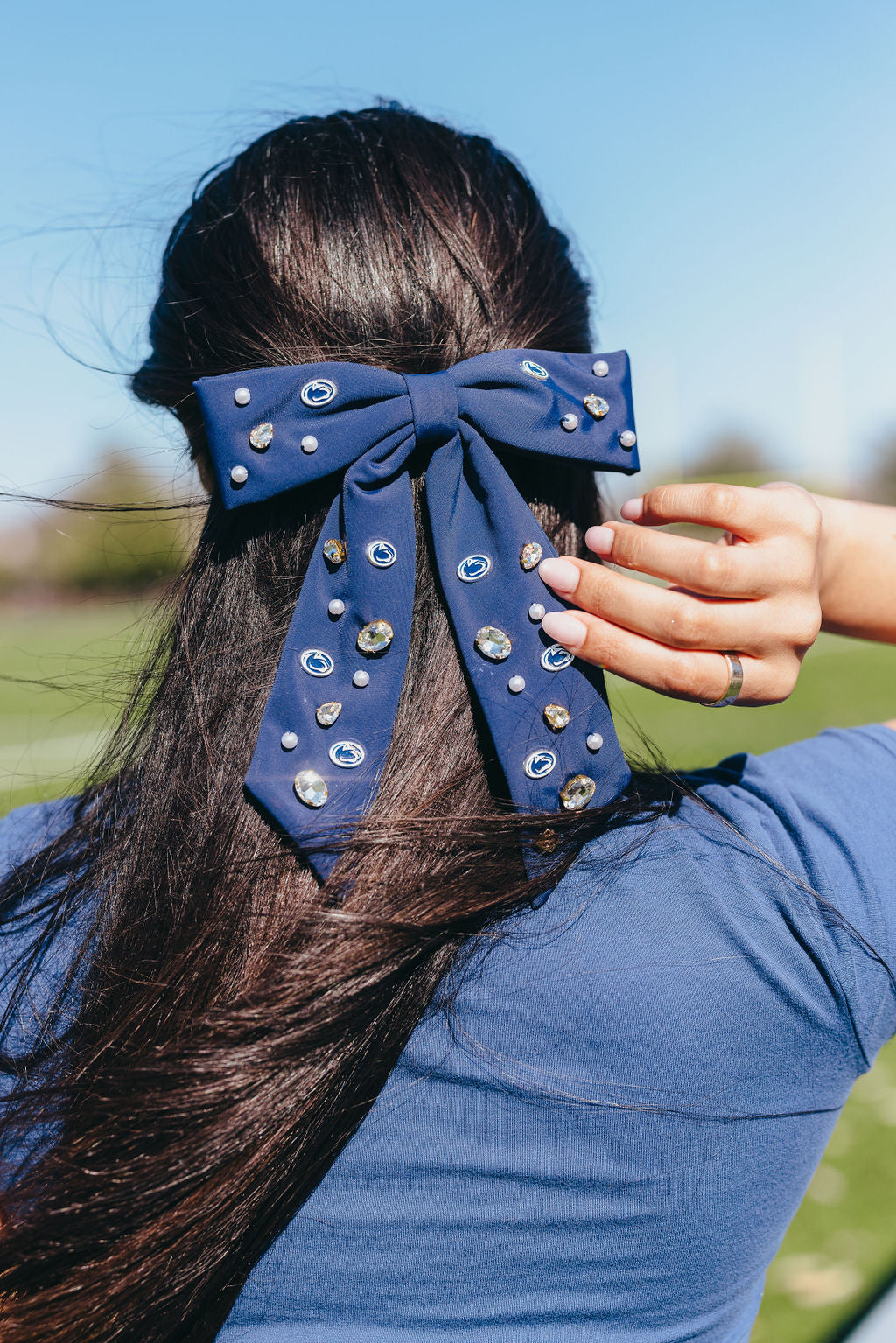 Penn State Navy Bow Barrette