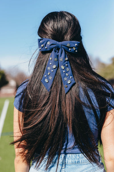 Navy and Silver Star Bow  Barrette