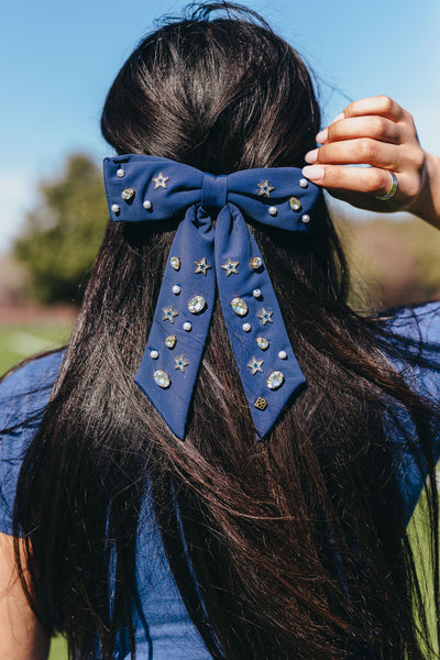 Navy and Silver Star Bow  Barrette