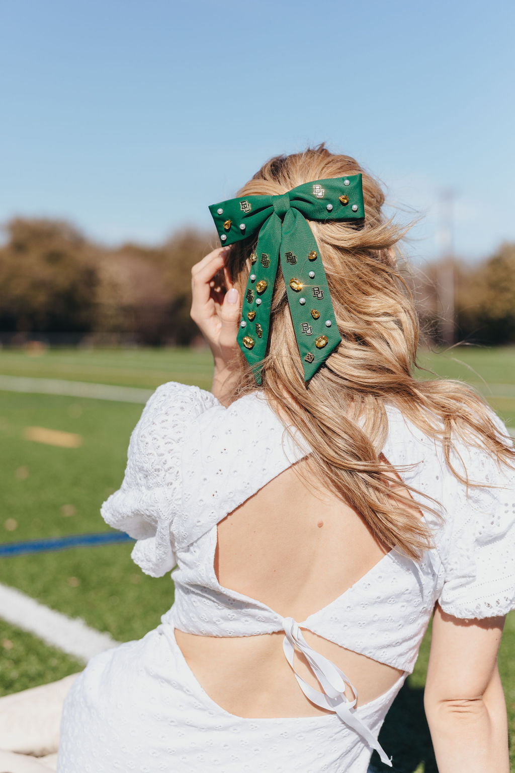 Baylor Green Bow Barrette