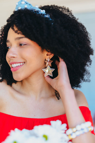 Silver & Gold Star Drop Earrings