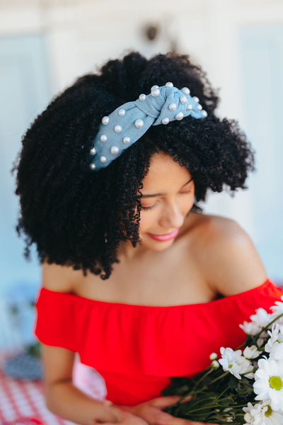 Denim & Pearls Headband