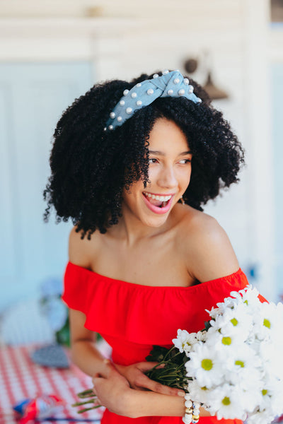 Denim & Pearls Headband