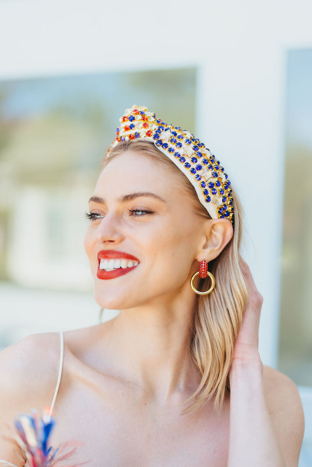 Red Crystal & Gold Knocker Earrings