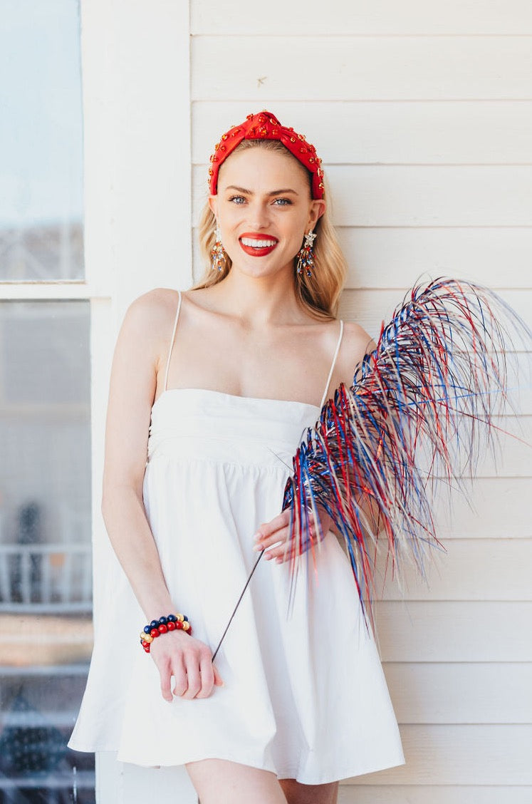 Adult Size Shimmer Headband with Hand-Sewn Crystals in Red