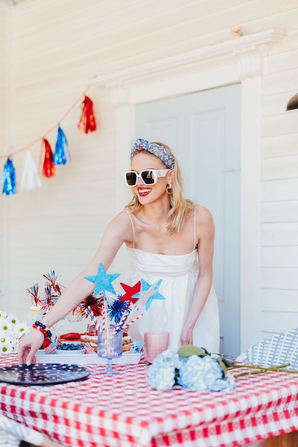 Denim Eyelet Headband with Flags & Stars