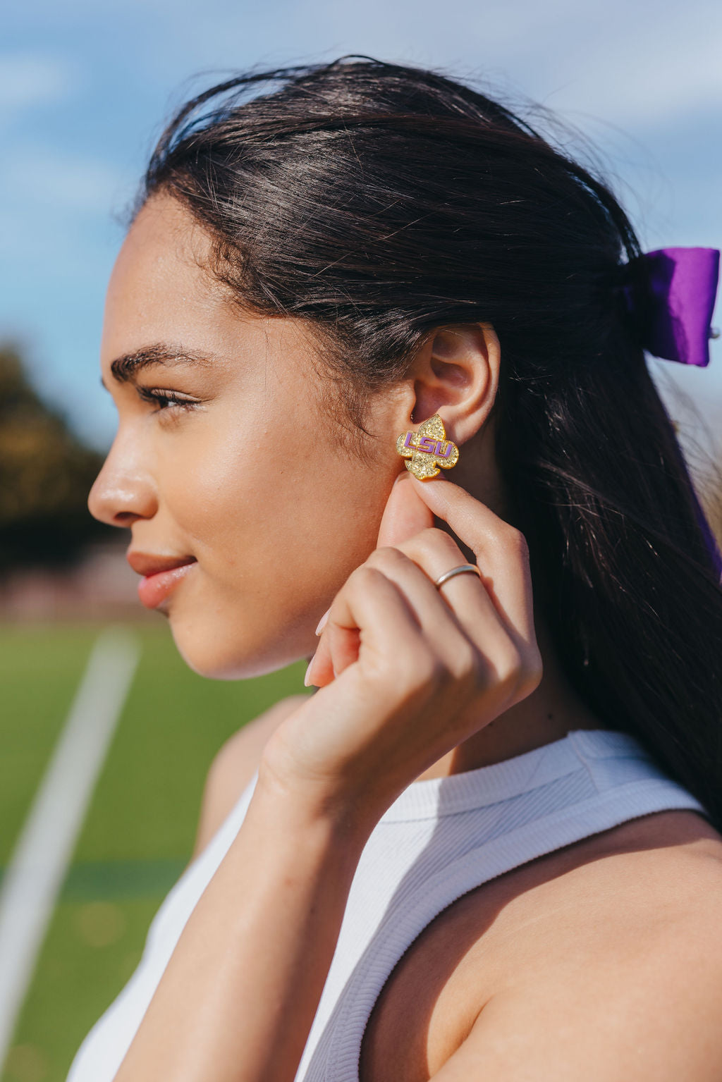 LSU Gold Glitter & Purple LSU Fleur de Lis Stud