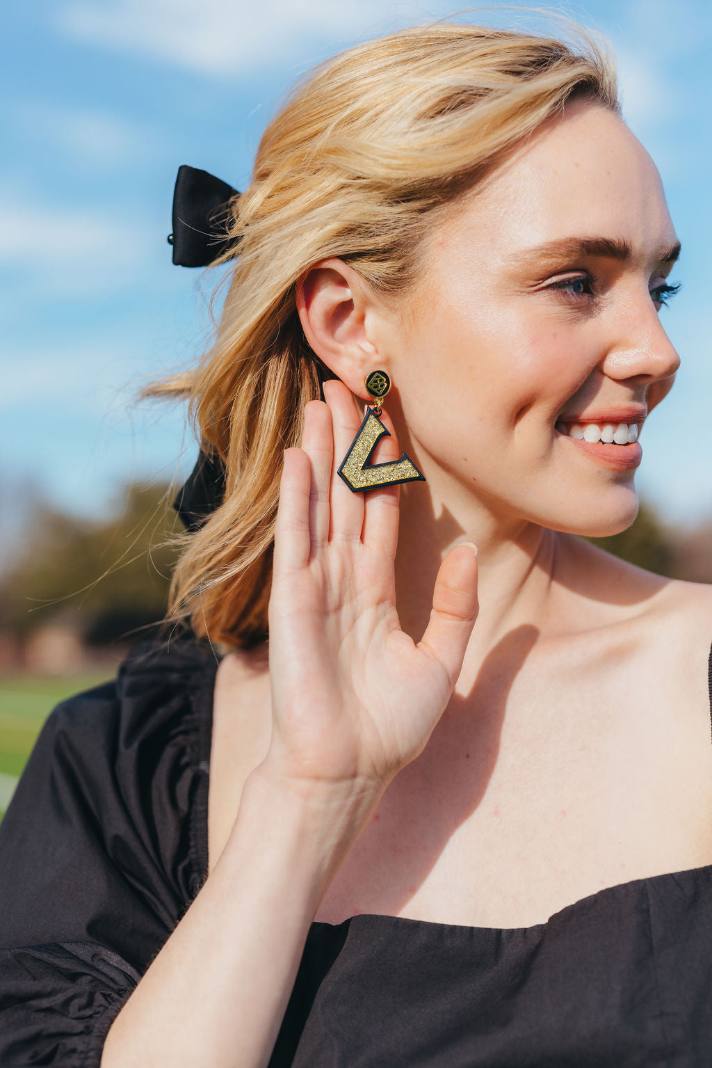 Vanderbilt Gold Logo over Black Earrings