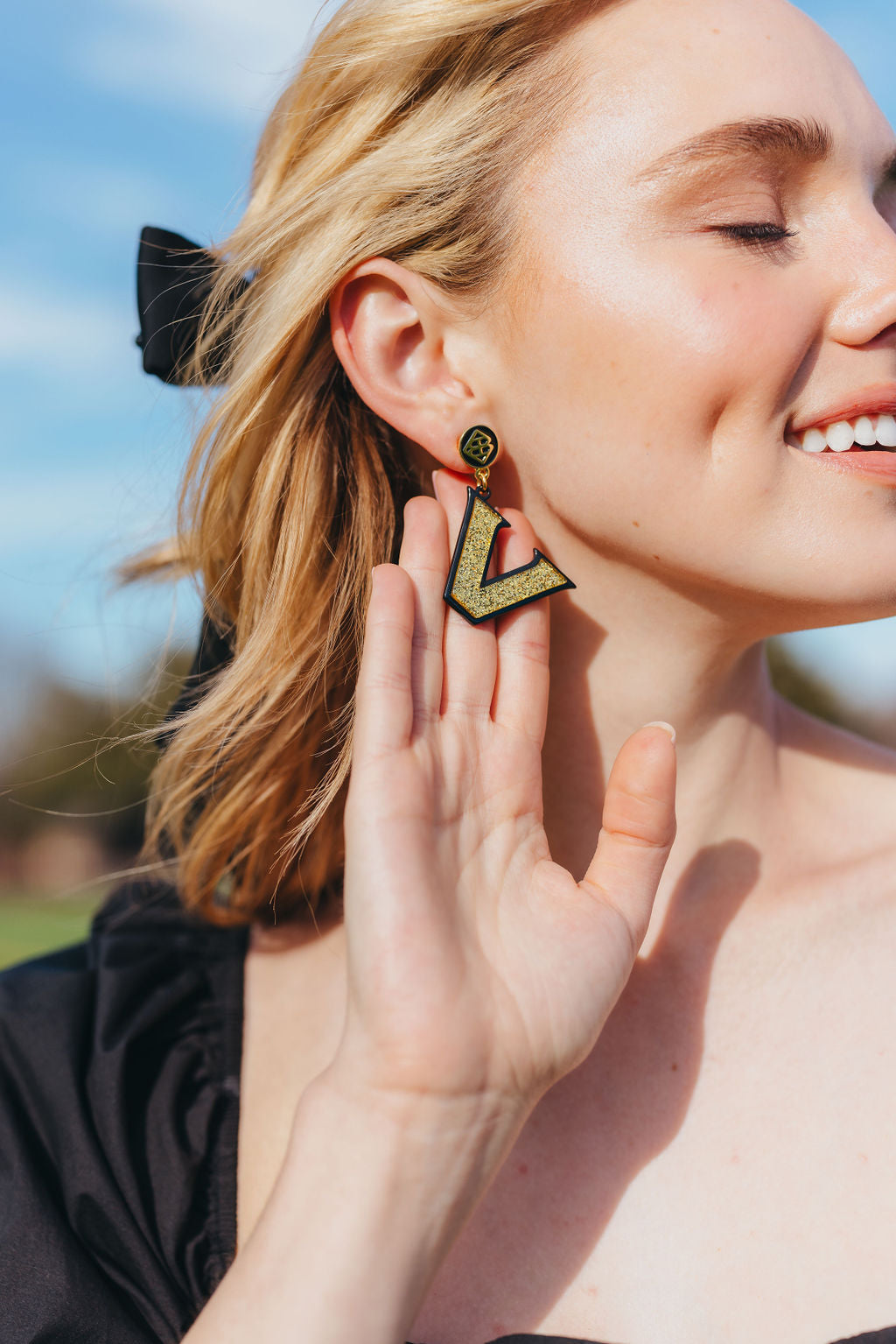 Vanderbilt Gold Logo over Black Earrings