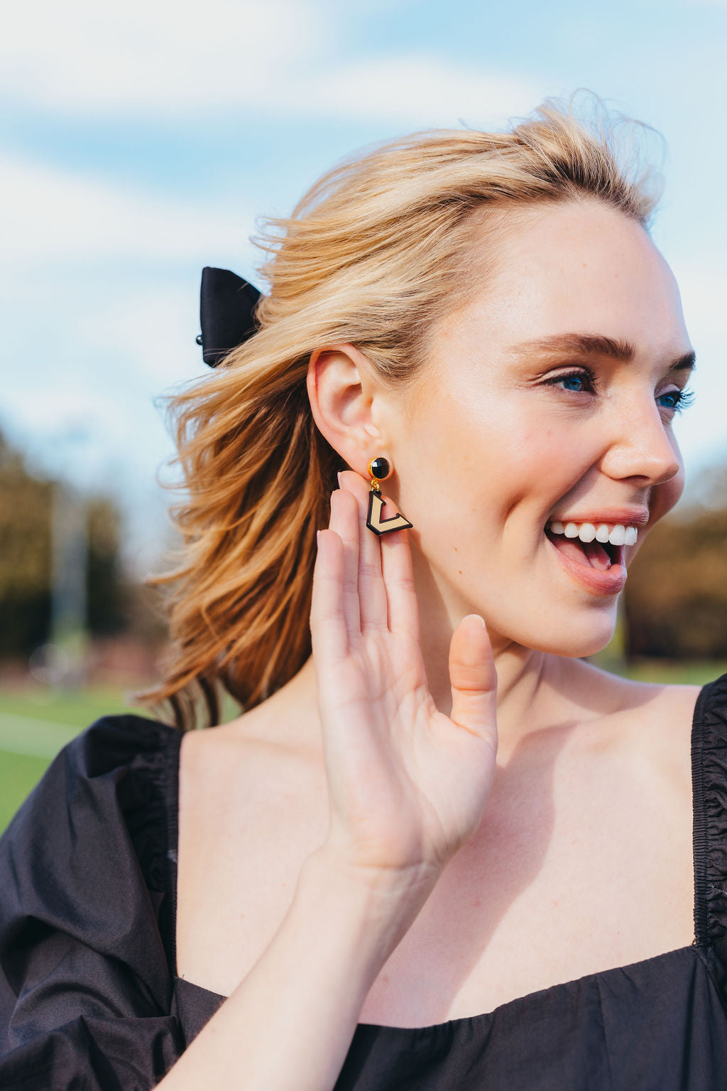 Vanderbilt Mini Gold and Black Logo Earrings