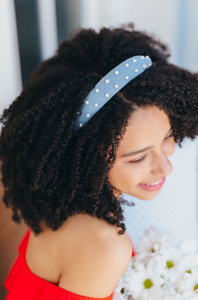 Thin Denim & Pearls Headband