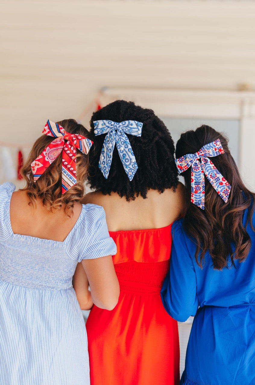 Blue & White Mykonos Eyelet Bow Barrette