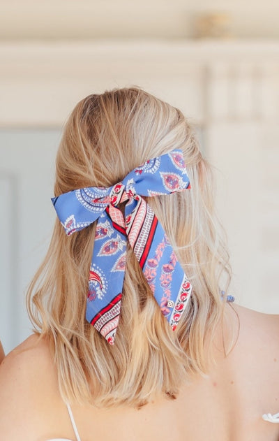 Blue Bandana Bow Barrette