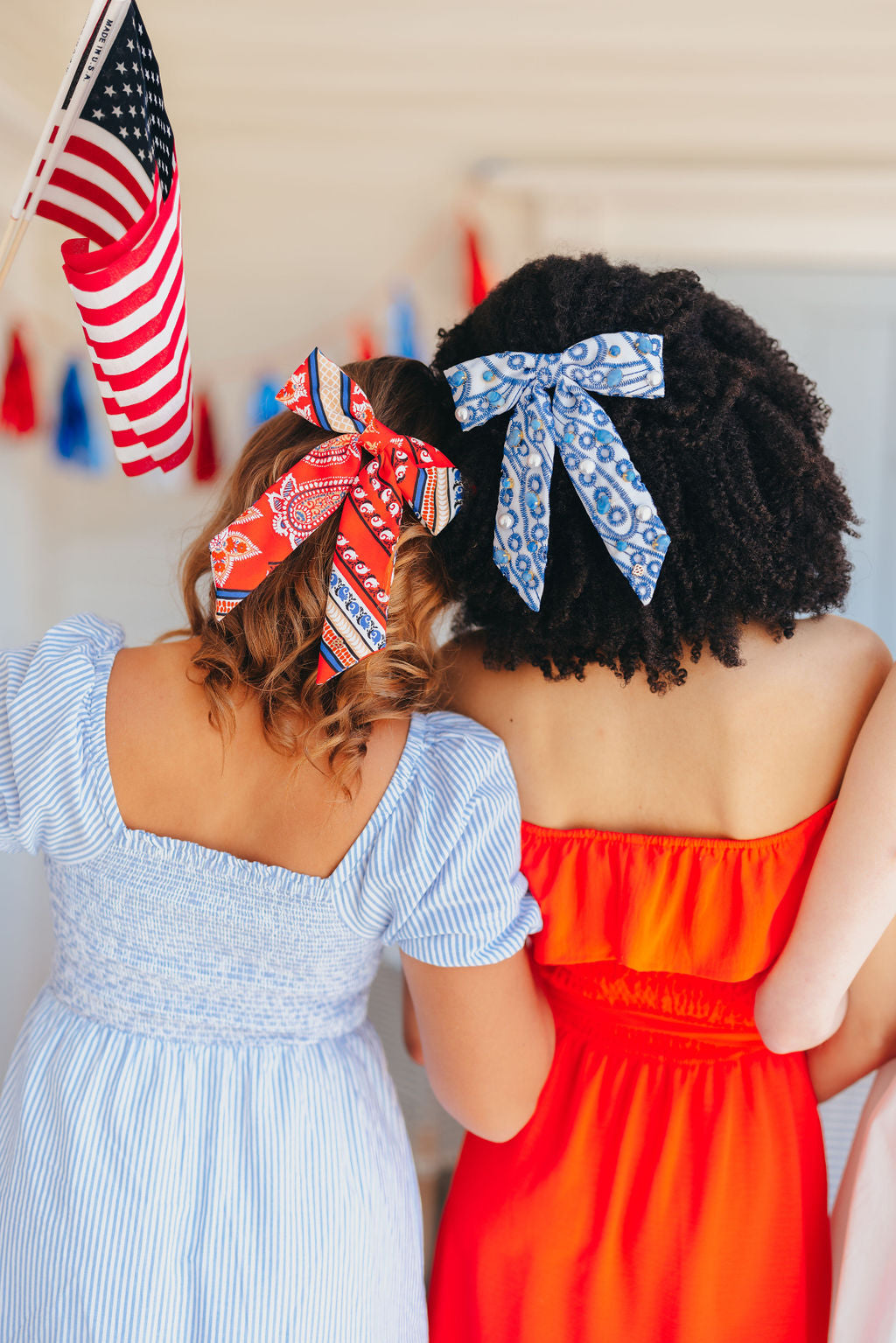 Blue & White Mykonos Eyelet Bow Barrette