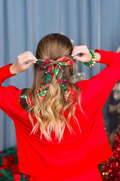 BC Red Holiday Plaid Bow Sweatshirt