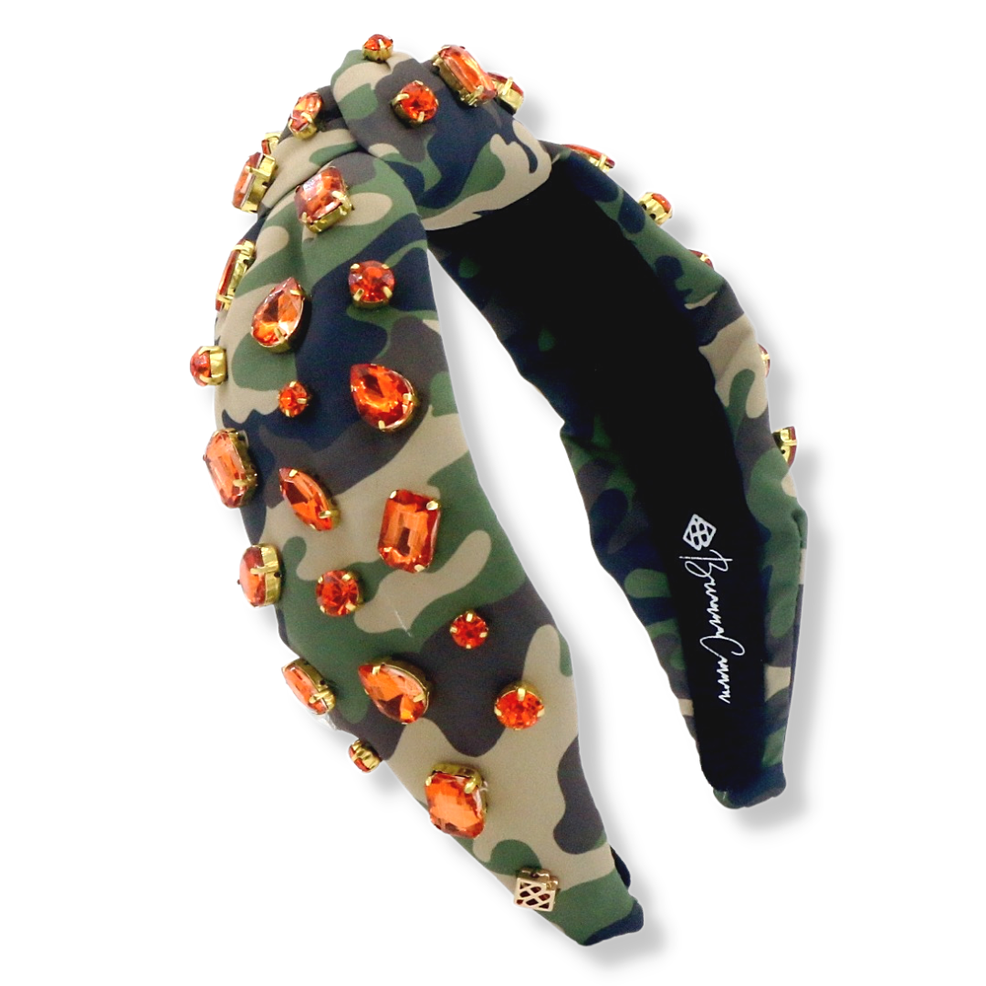 Adult Size Camo Headband with Orange Crystals