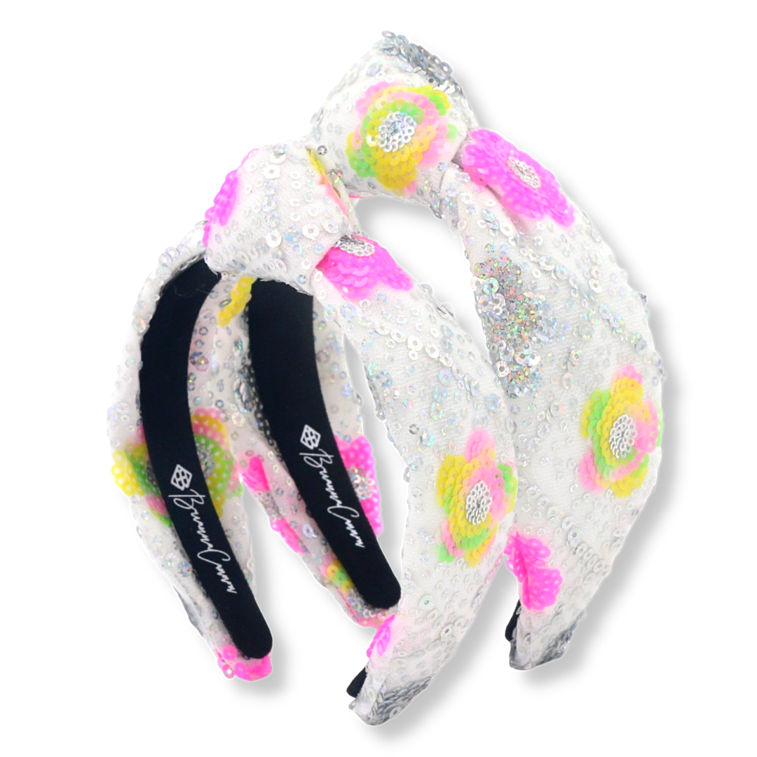 Adult Size Sequin Headband with Bright Flowers