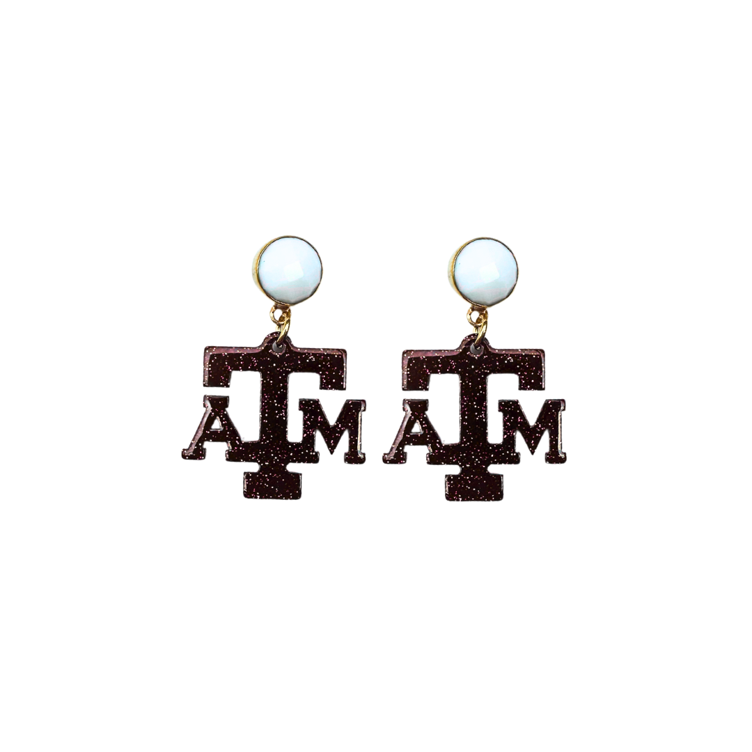 Texas A&M Mini Maroon Glitter A&M Earrings