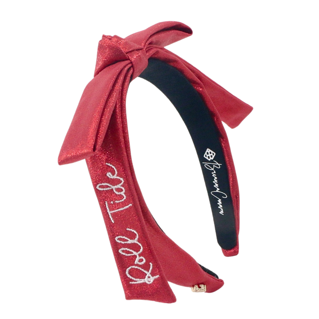 Alabama Crimson Thin Embroidered Ribbon Bow Headband