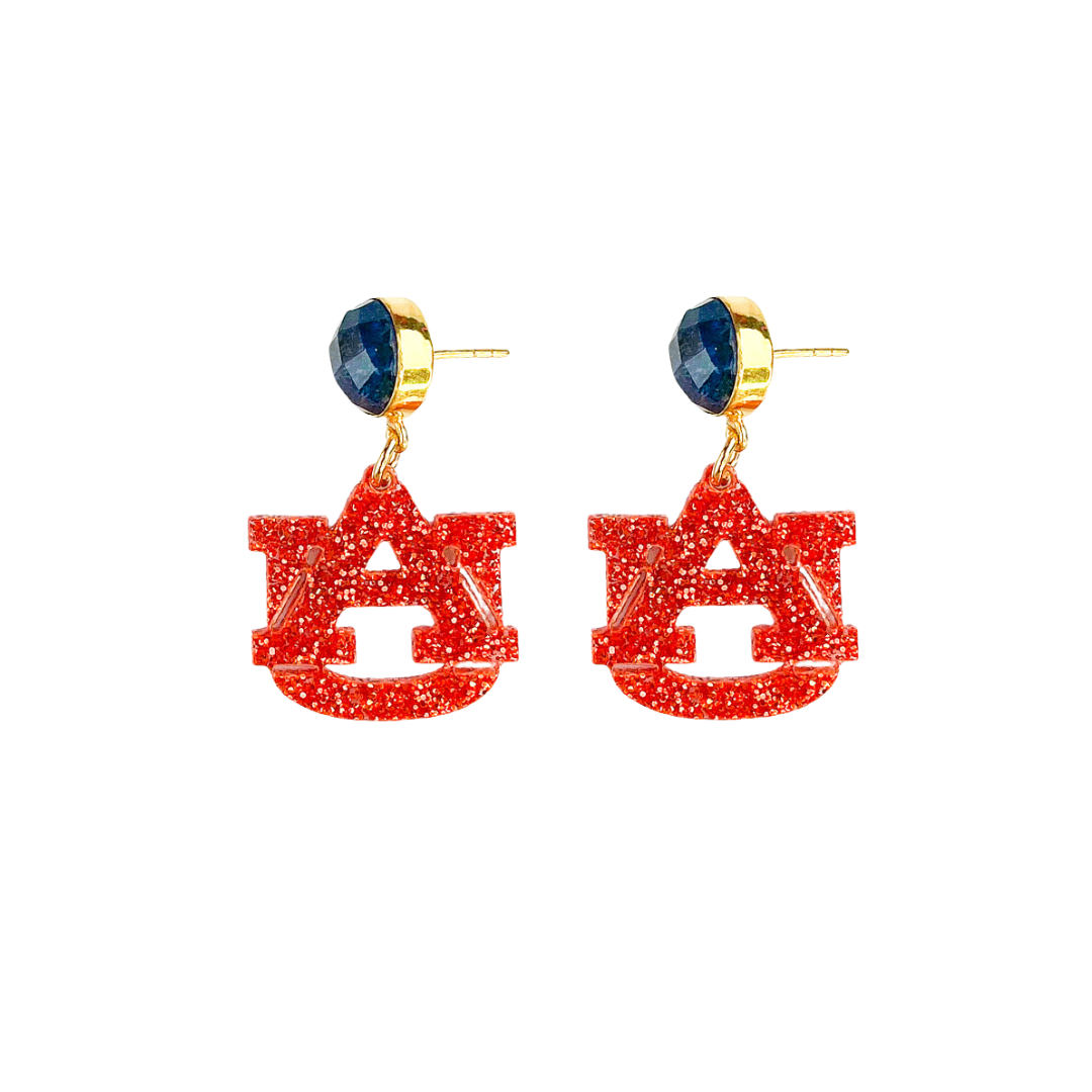 Auburn Mini Orange Glitter AU Logo Earrings