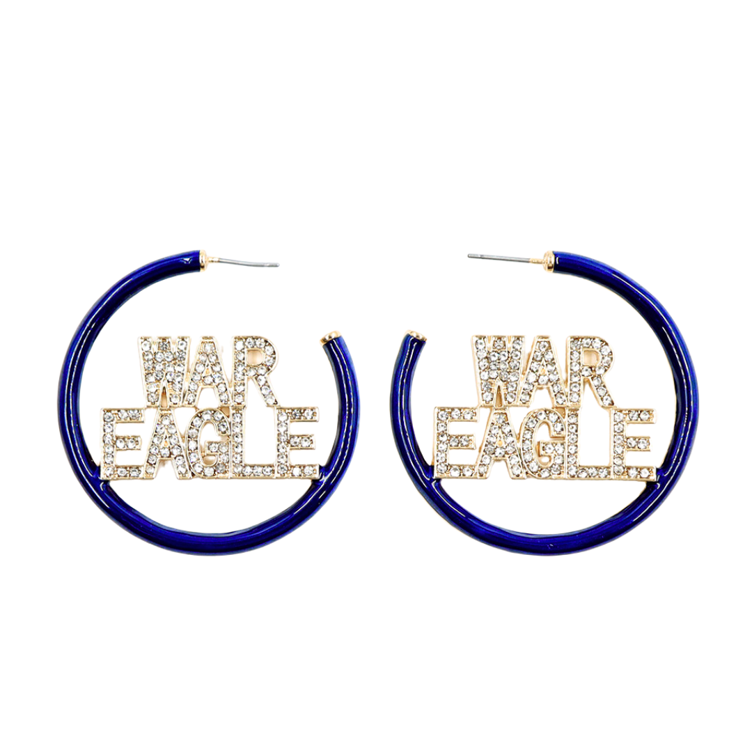 Auburn WAR EAGLE Navy Pavé Hoop Earrings