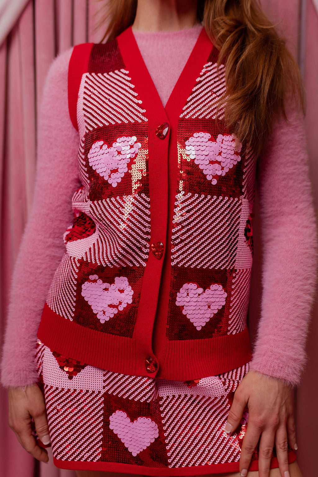 Sequin Hearts Plaid Sweater Vest