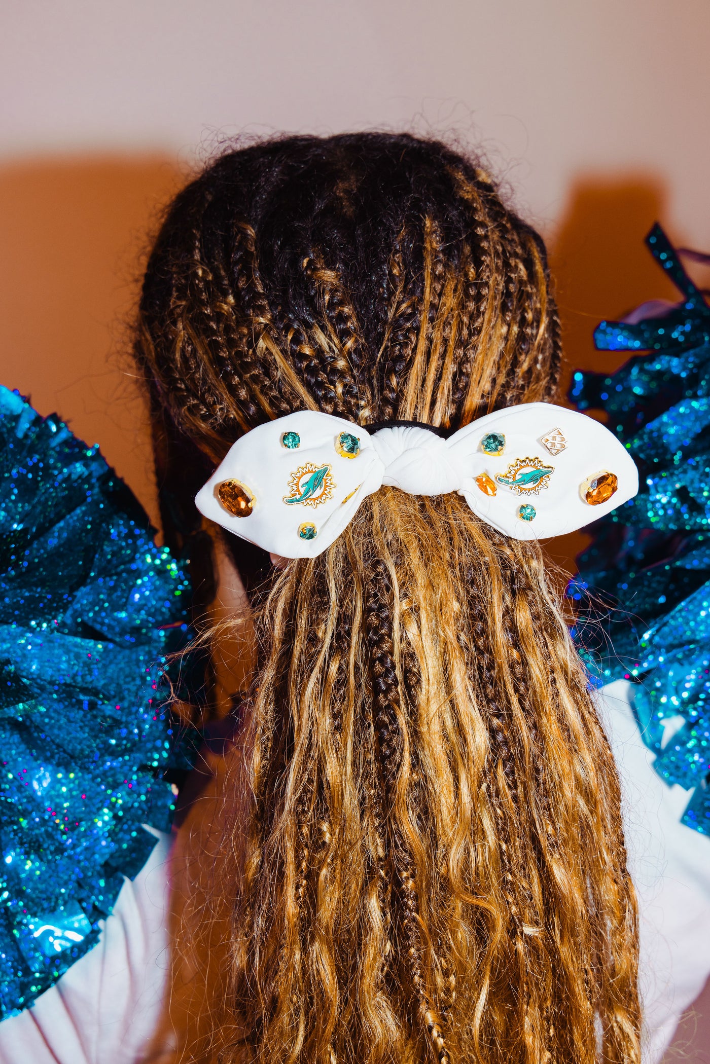 Miami Dolphins White Logo Bow Scrunchie