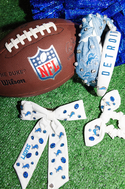 Detroit Lions White Logo Bow Scrunchie