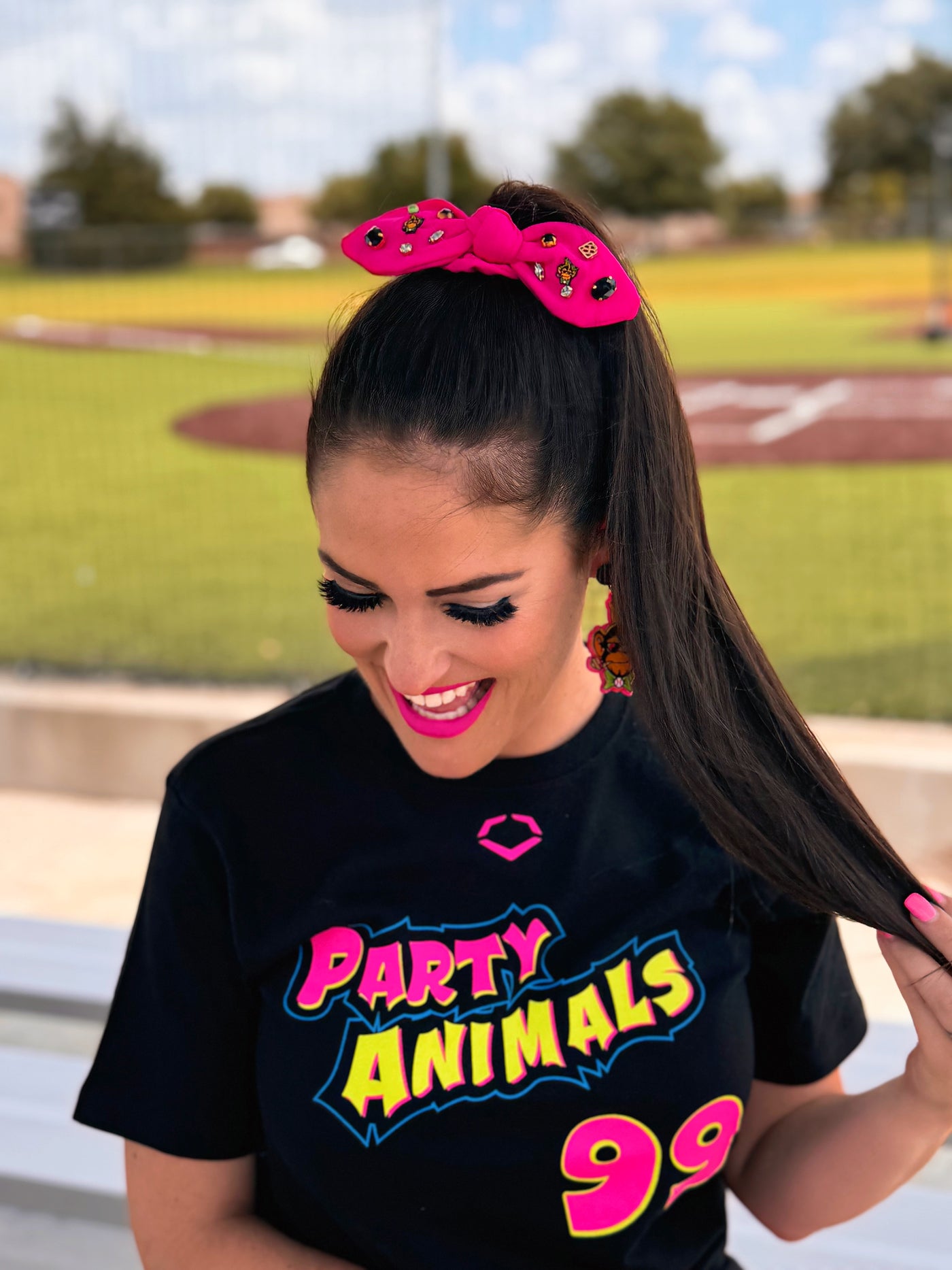 Party Animals Pink Logo Bow Scrunchie