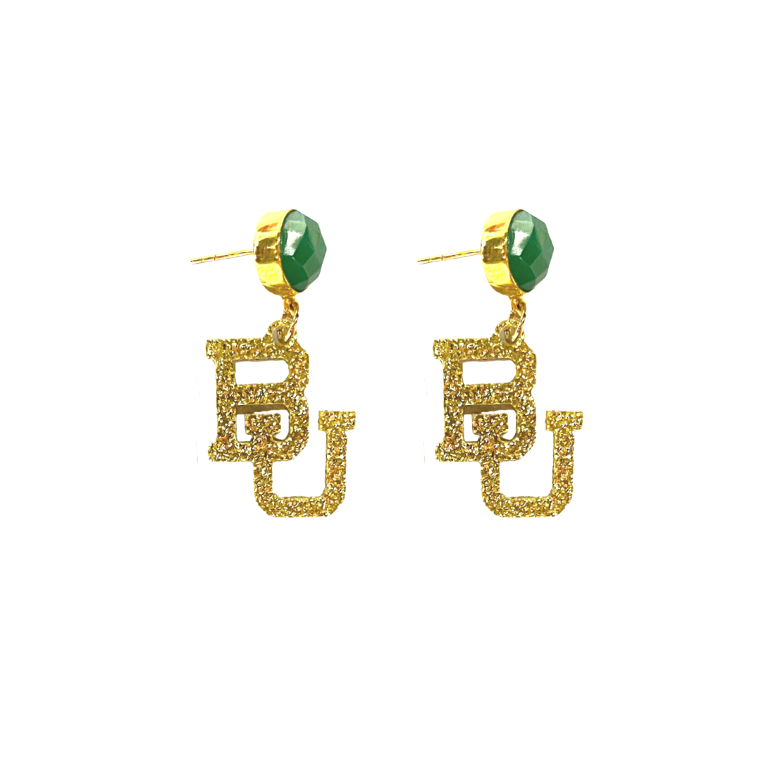 Baylor Mini Gold Glitter Logo Earrings