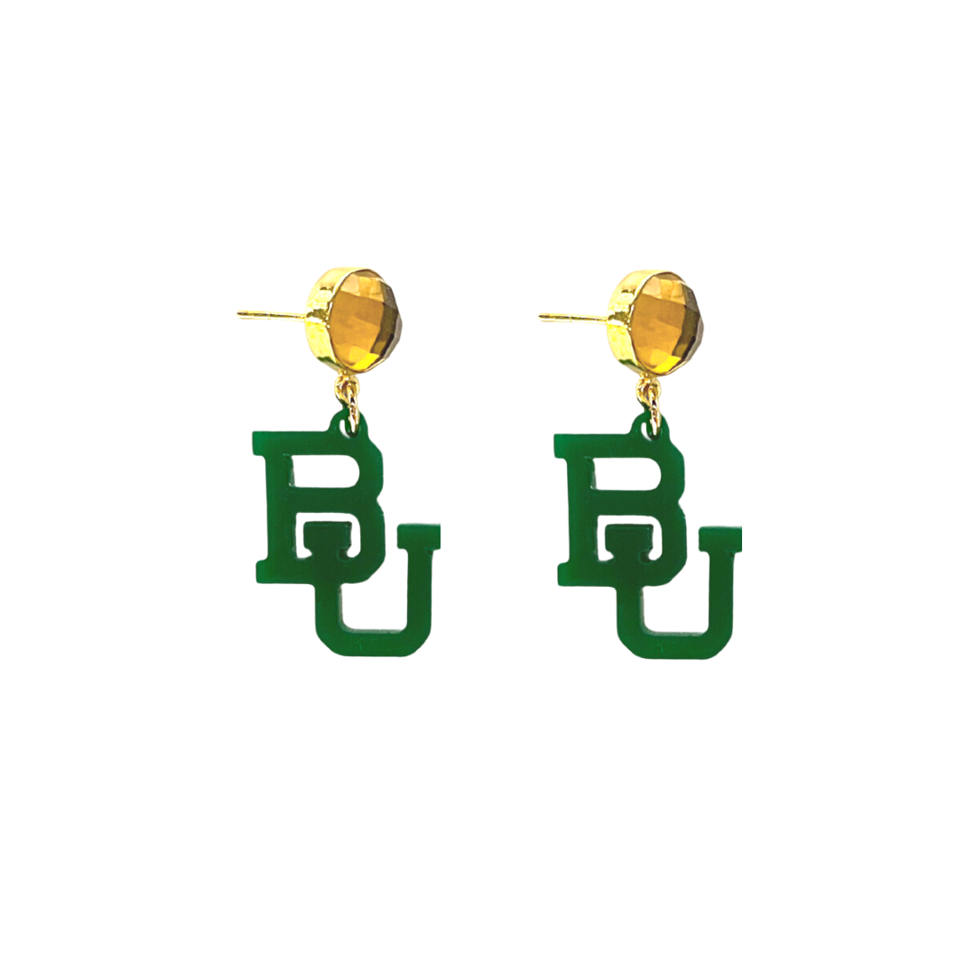 Baylor Mini Green Logo Earrings