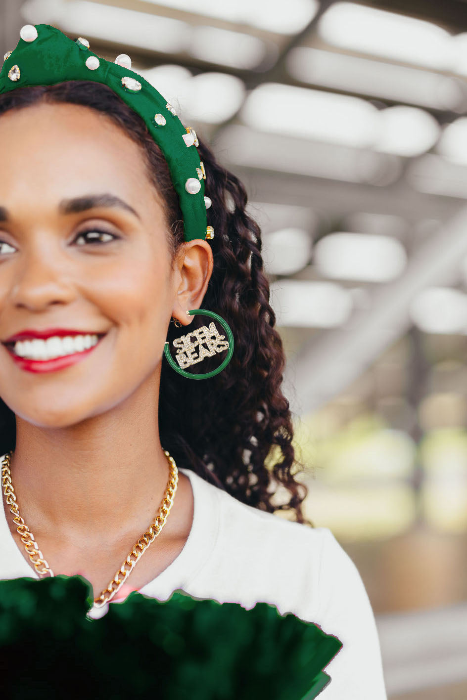 Baylor SIC'EM BEARS Green Pavé Hoop Earrings