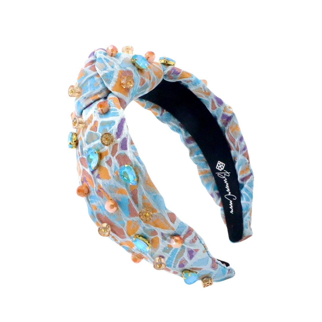 Child Size Mosaic Headband with Blue & Orange Crystals