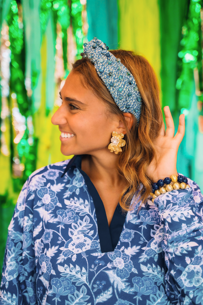 Peacock Blue Headband with Blue Marbled Beads