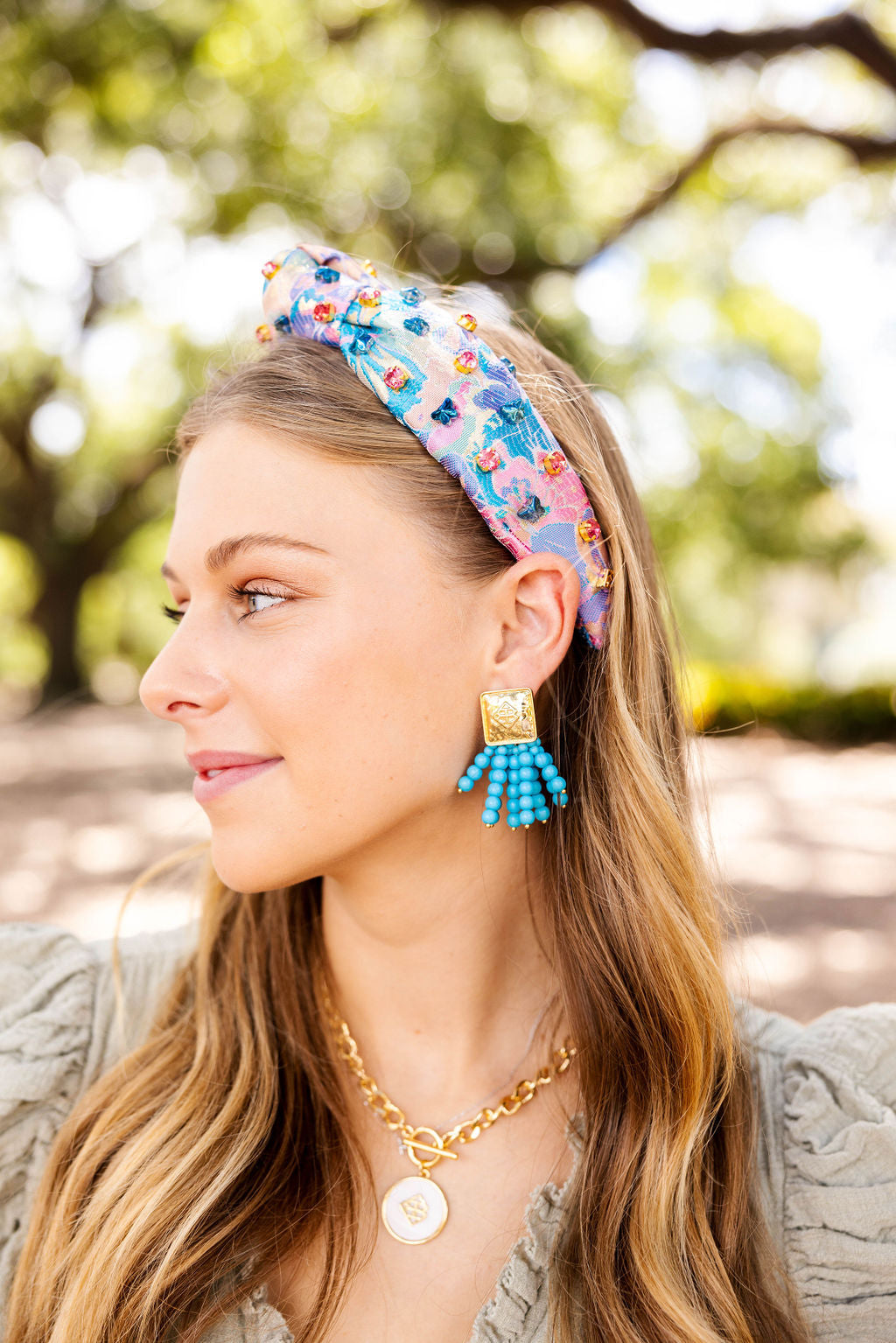 Adult Size Pink & Blue Butterfly Brocade Headband