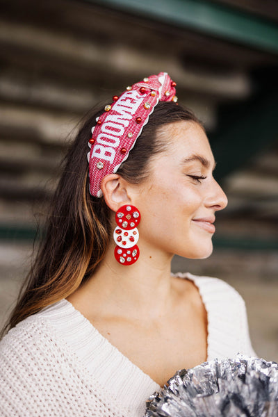 Crimson and White Triple Dot Earrings