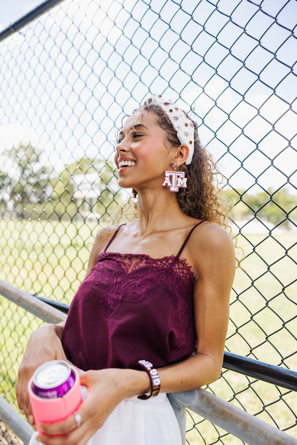 Texas A&M White and Maroon Logo Earrings