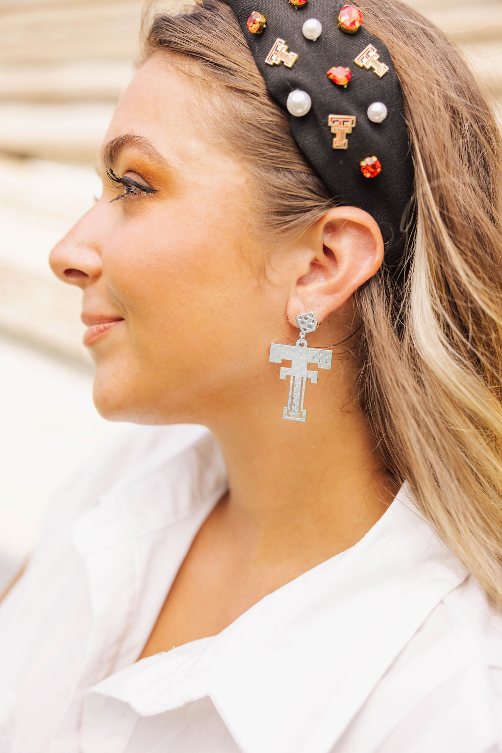 Texas Tech Silver Logo Earring with BC Logo