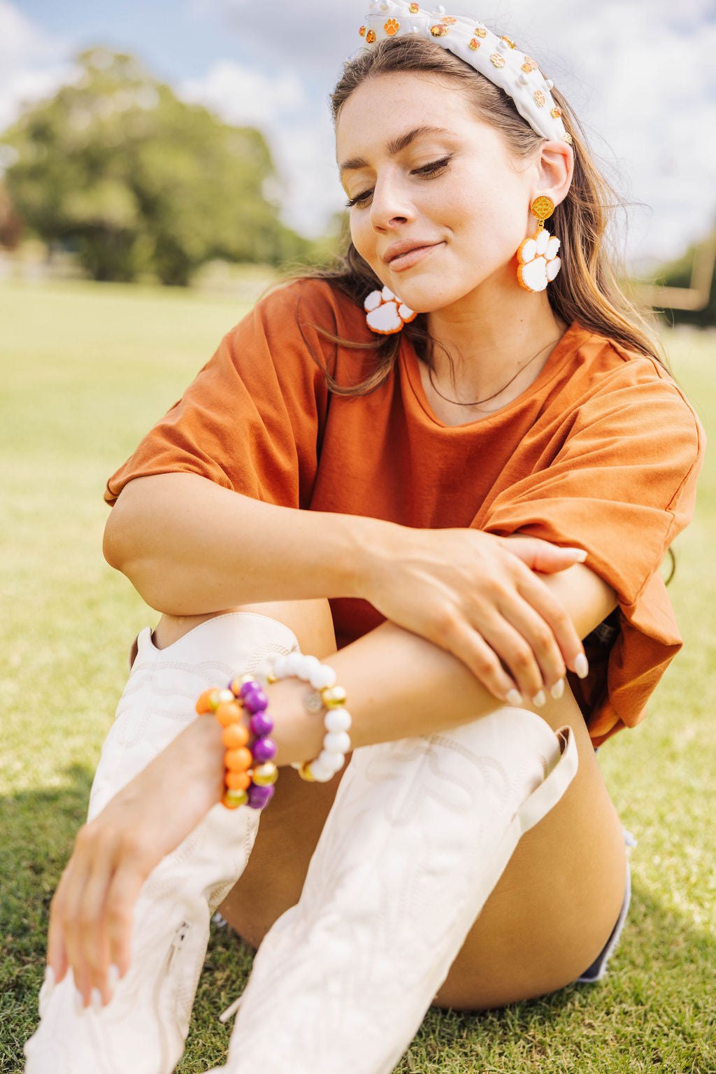 Clemson White Logo Headband