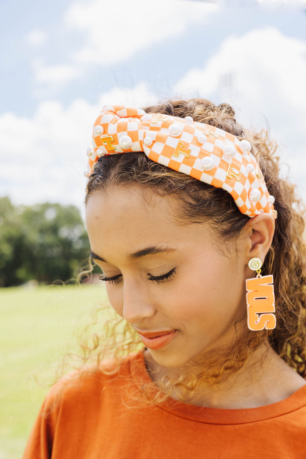 University of Tennessee Orange and White Checkerboard Tennessee Logo Headband