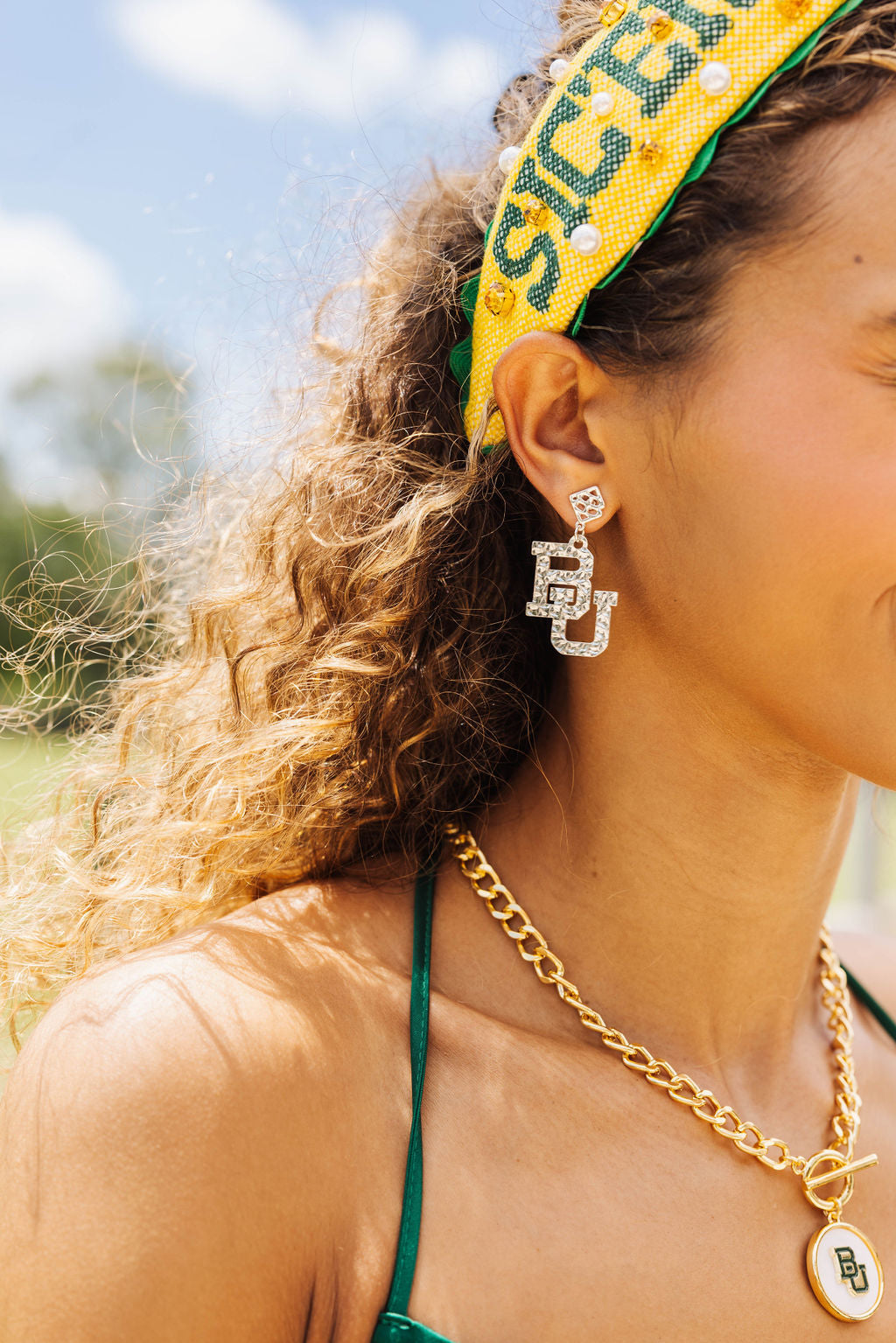 Baylor Silver Logo Earring with BC Logo